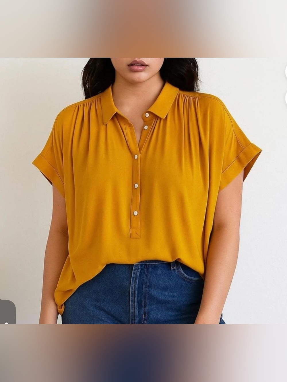 Madewell 100% Viscose Drapey Central Popover Mustard Blouse Size Small